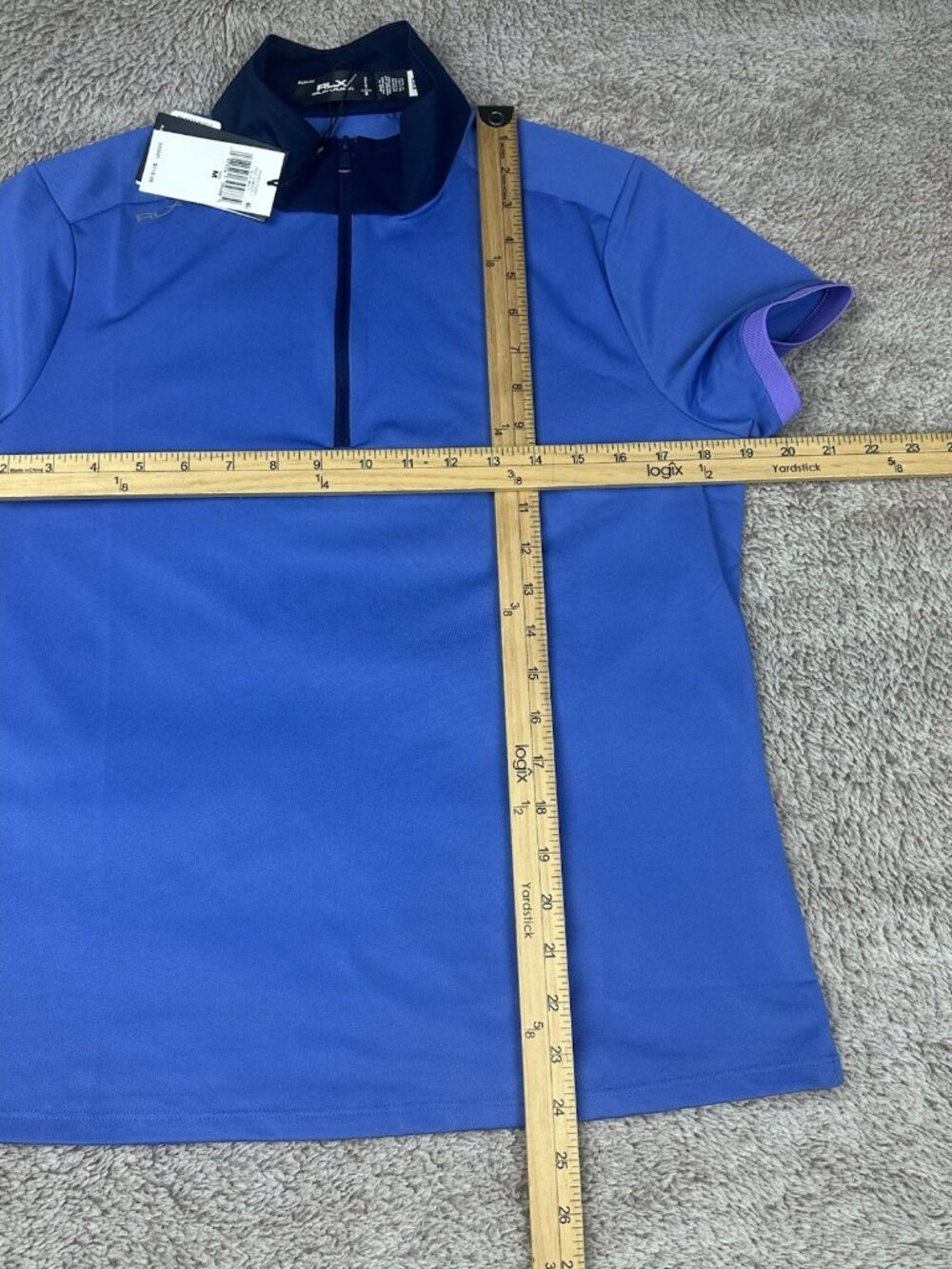 Ralph Lauren RLX Air Tech Pique 1/4 ZIP Tri Color Polo Golf Top Blue Size M New - Picture 9 of 15